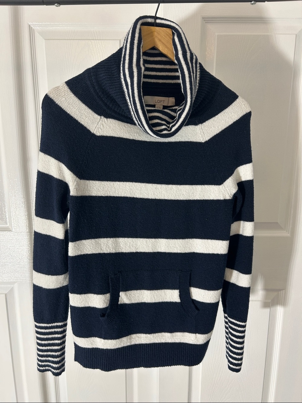 LOFT Striped Turtleneck Sweater in Blue & White Size XS Like New